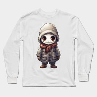 smiling ghastly skull in mask, wearing a cloak, scary mask ! halloween ! Long Sleeve T-Shirt